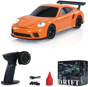 Mini Storms 1/43 Scale 2.4g Full Slidestorm RC Drift Car - 2025 New Electric Mini Racing With Lights Kit, Feel The Joy of Driving (Orange)