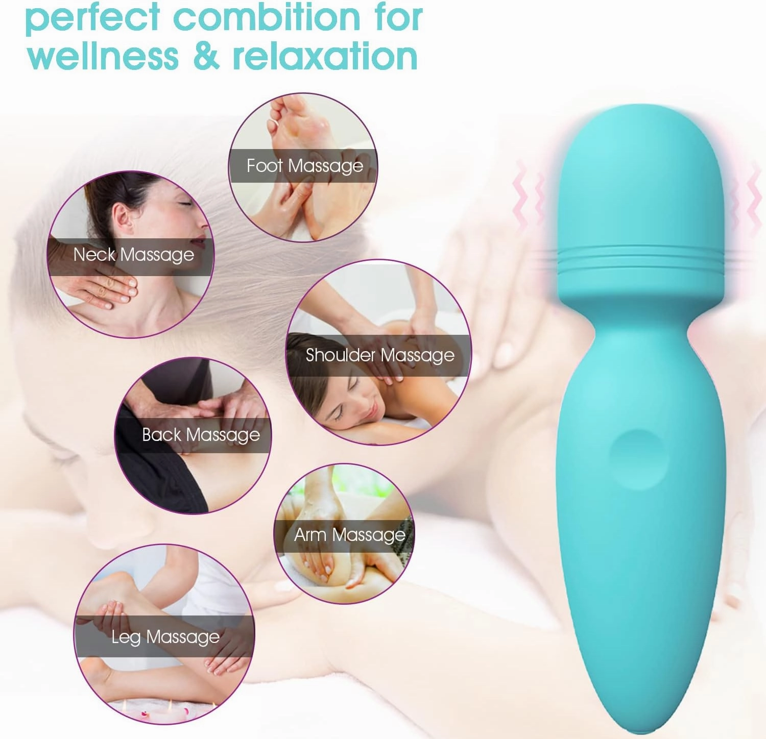 Mini Wand Massager,Small Cordless Handheld Massager with 10 Quiet Vibration Modes, Personal Handheld Rechargeable Massager for Neck Shoulder Back Body
