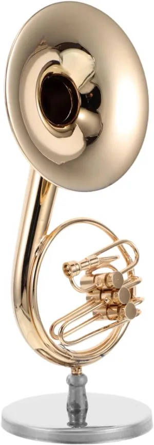 Miniature French Horn Model Brass Gold Plated Decorative Musical Instrument for Dollhouse Display Realistic Design for Music Collectors and Music Enthusiasts