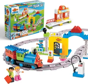 Minmi Motorized Train Set and Tracks Building Blocks - Battery Operated (107 Piece Set - Jumbo)