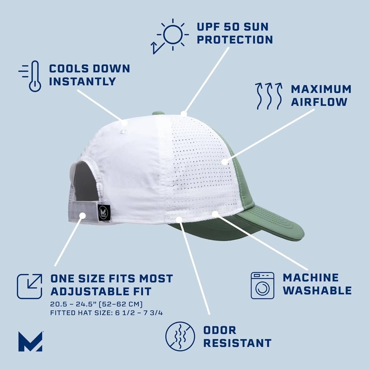 Mission Cooling Apex Hat - Unisex Baseball Cap - Lightweight & Adjustable - Cools Up to 2 Hours - UPF 50 Sun Protection