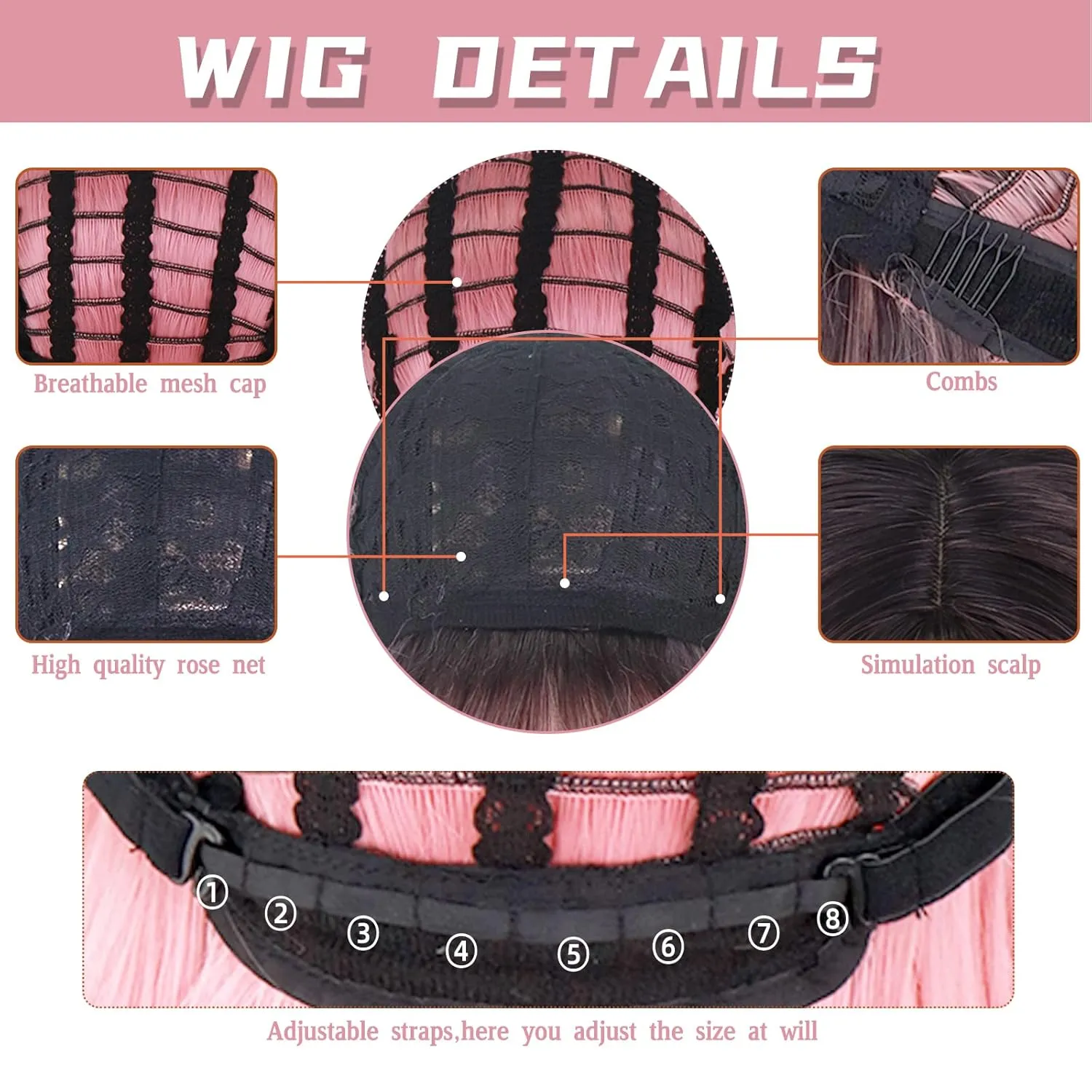 MISSQUEEN Long Pink Wigs with Bangs, Straight Pink Omber Wig for Women, Natural Looking for Party and Cosplay (30 Inch)