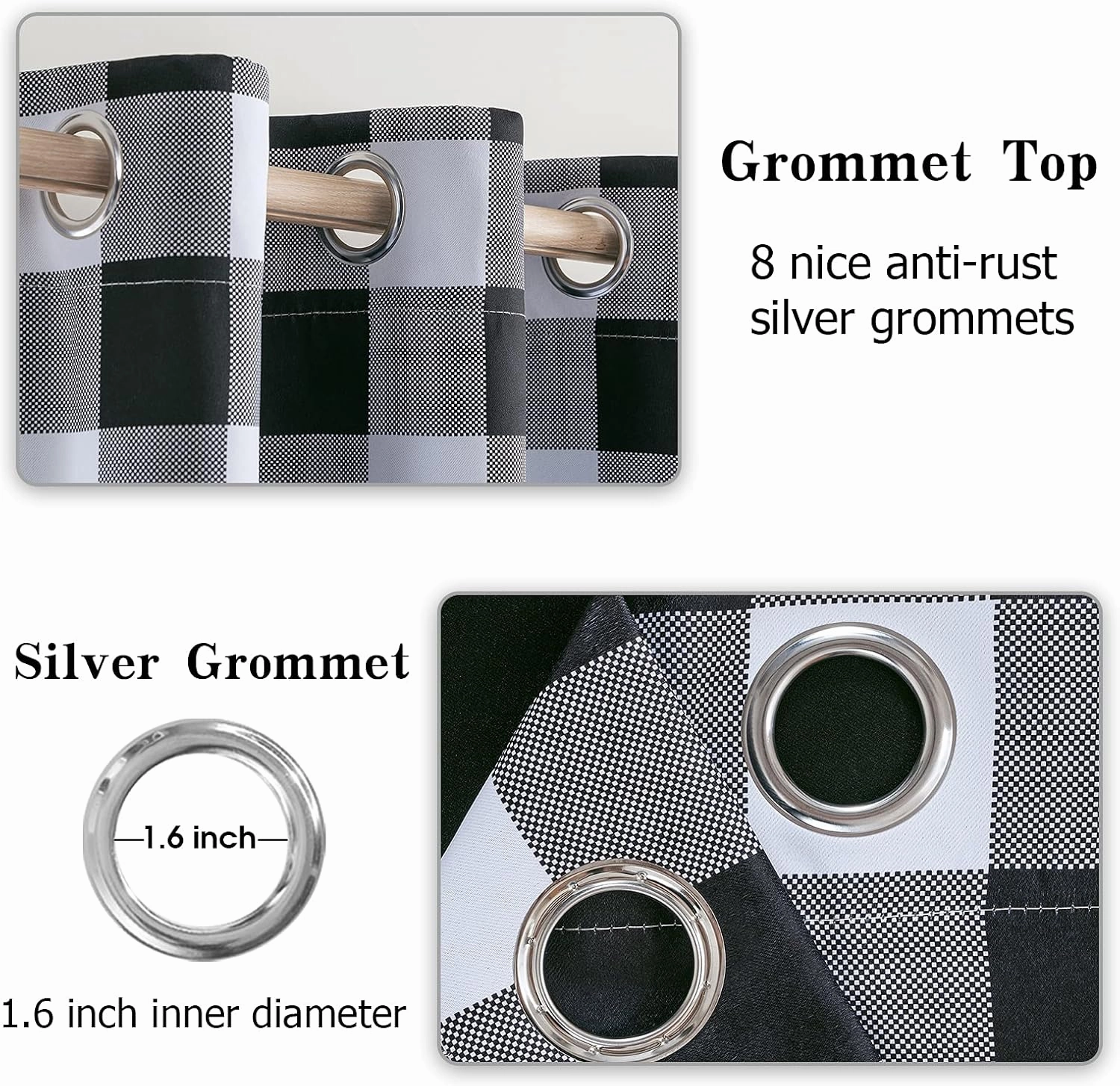 MIULEE Buffalo Plaid Curtains for Farmhouse Bedroom, Blackout Window Drapes with Grommets for Living Room Darkening Light Blocking and Thermal Insulated Set of 2 Panels, W 52" x L 84" Black and White