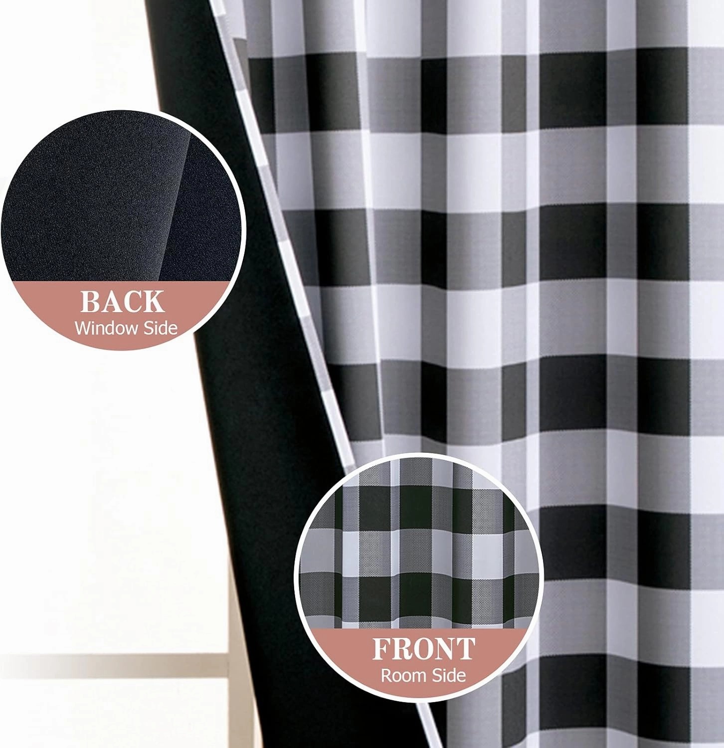MIULEE Buffalo Plaid Curtains for Farmhouse Bedroom, Blackout Window Drapes with Grommets for Living Room Darkening Light Blocking and Thermal Insulated Set of 2 Panels, W 52" x L 84" Black and White