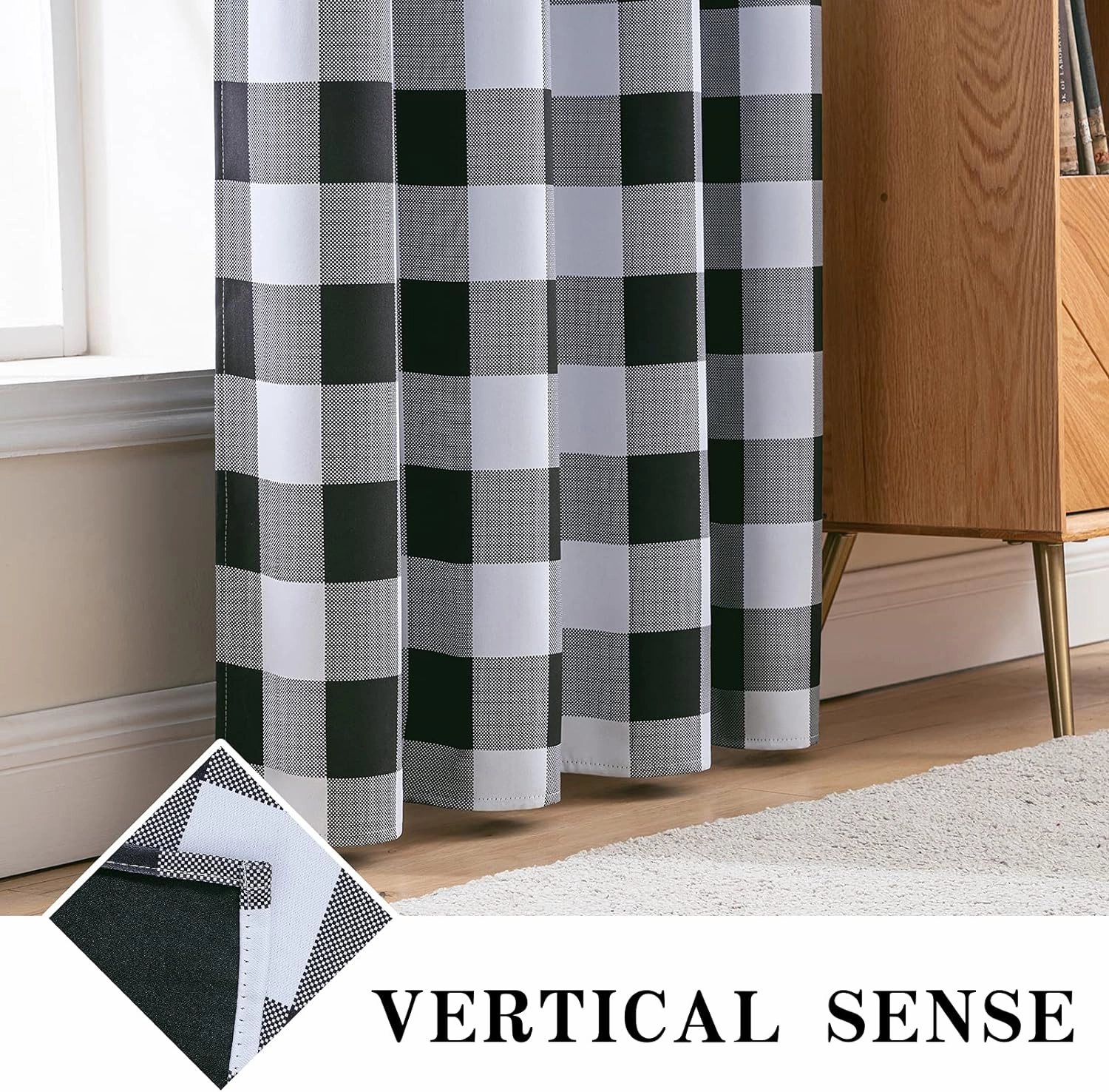 MIULEE Buffalo Plaid Curtains for Farmhouse Bedroom, Blackout Window Drapes with Grommets for Living Room Darkening Light Blocking and Thermal Insulated Set of 2 Panels, W 52" x L 84" Black and White