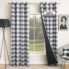 MIULEE Buffalo Plaid Curtains for Farmhouse Bedroom, Blackout Window Drapes with Grommets for Living Room Darkening Light Blocking and Thermal Insulated Set of 2 Panels, W 52" x L 84" Grey and White