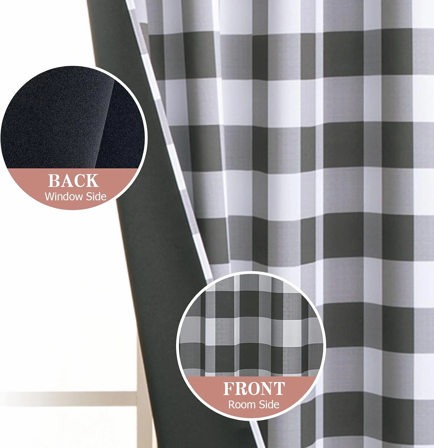 MIULEE Buffalo Plaid Curtains for Farmhouse Bedroom, Blackout Window Drapes with Grommets for Living Room Darkening Light Blocking and Thermal Insulated Set of 2 Panels, W 52" x L 84" Grey and White