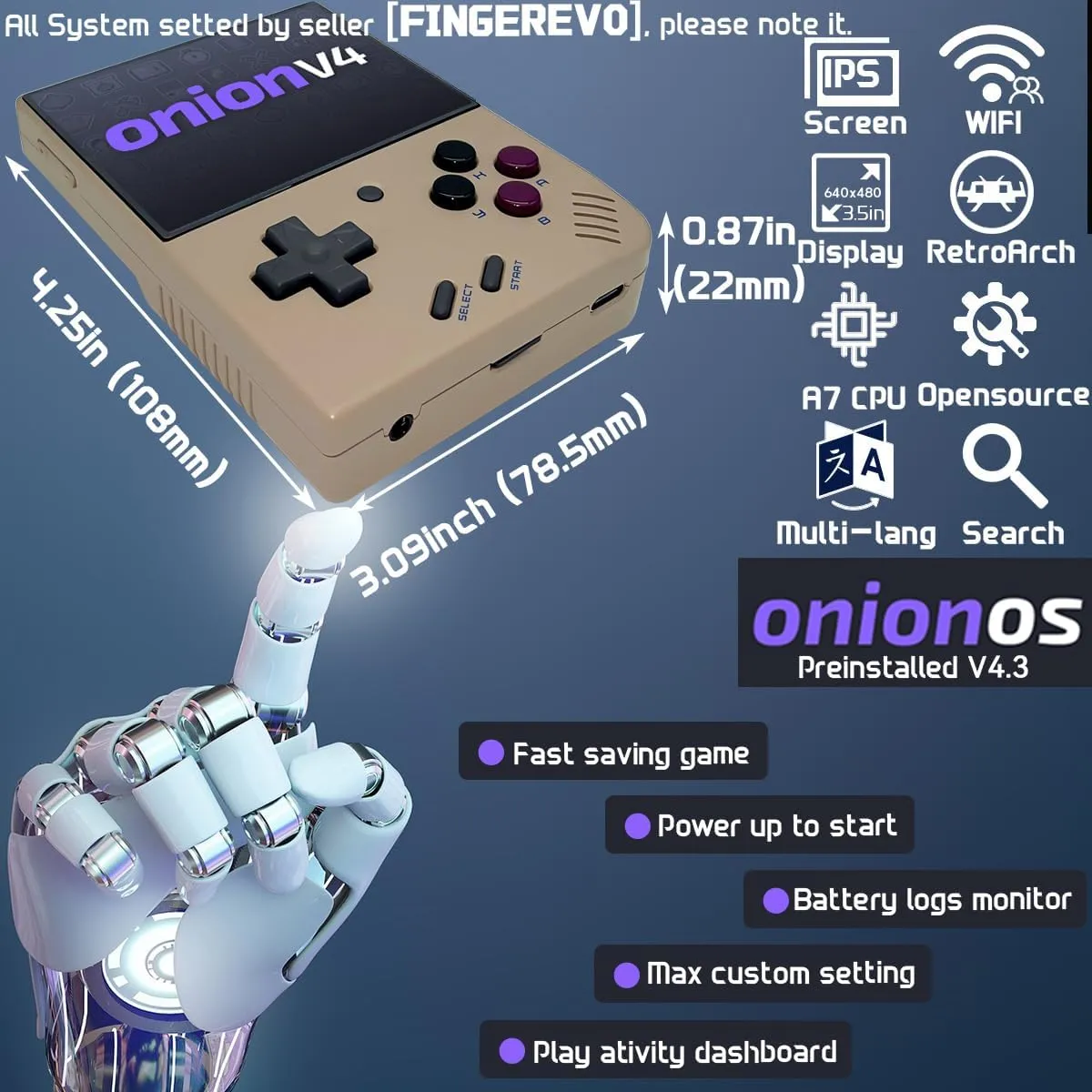 Miyoo Mini Plus OnionOS Handheld Game Console 3.5-inch 640*480 Screen 3000mAh Miyoo-Mini  with Portable Case Retro Gray