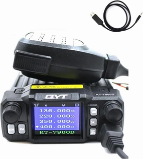 Mobile Transceiver QYT KT-7900D 25W Tri-Band 144-148(VHF)/222-225 (1.25M)/420-450MHz(UHF) Mini Car Radio Two Way Radio with Programming Cable