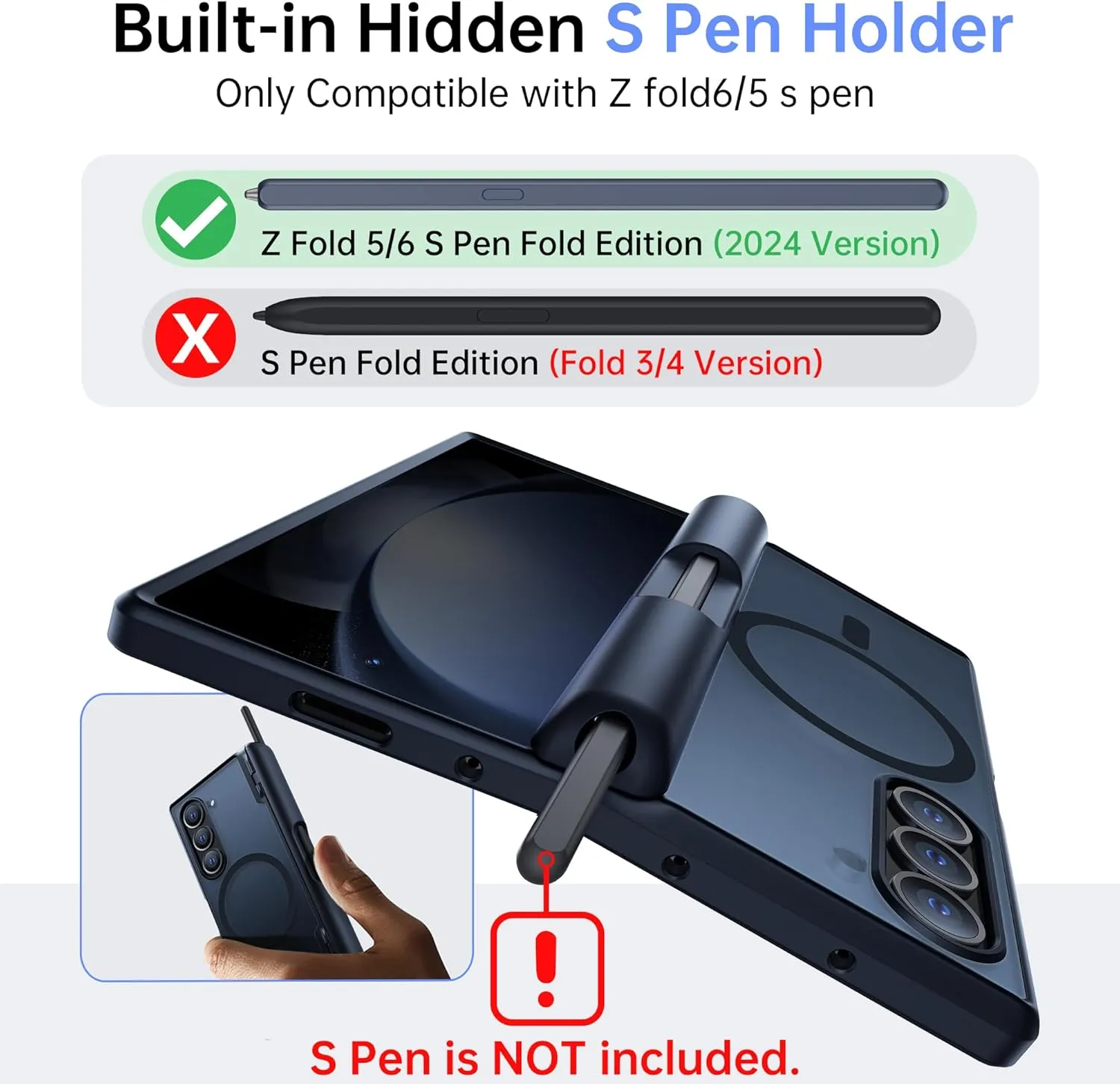 MOBOSI Privacy for Z Fold 6 Case with Anti-Peep Front Screen Protector, Compatible with Magsafe, Built-in Magnetic Hinge Protector&S Pen Holder Full Body Phone Case for Samsung Galaxy Z Fold6, Black