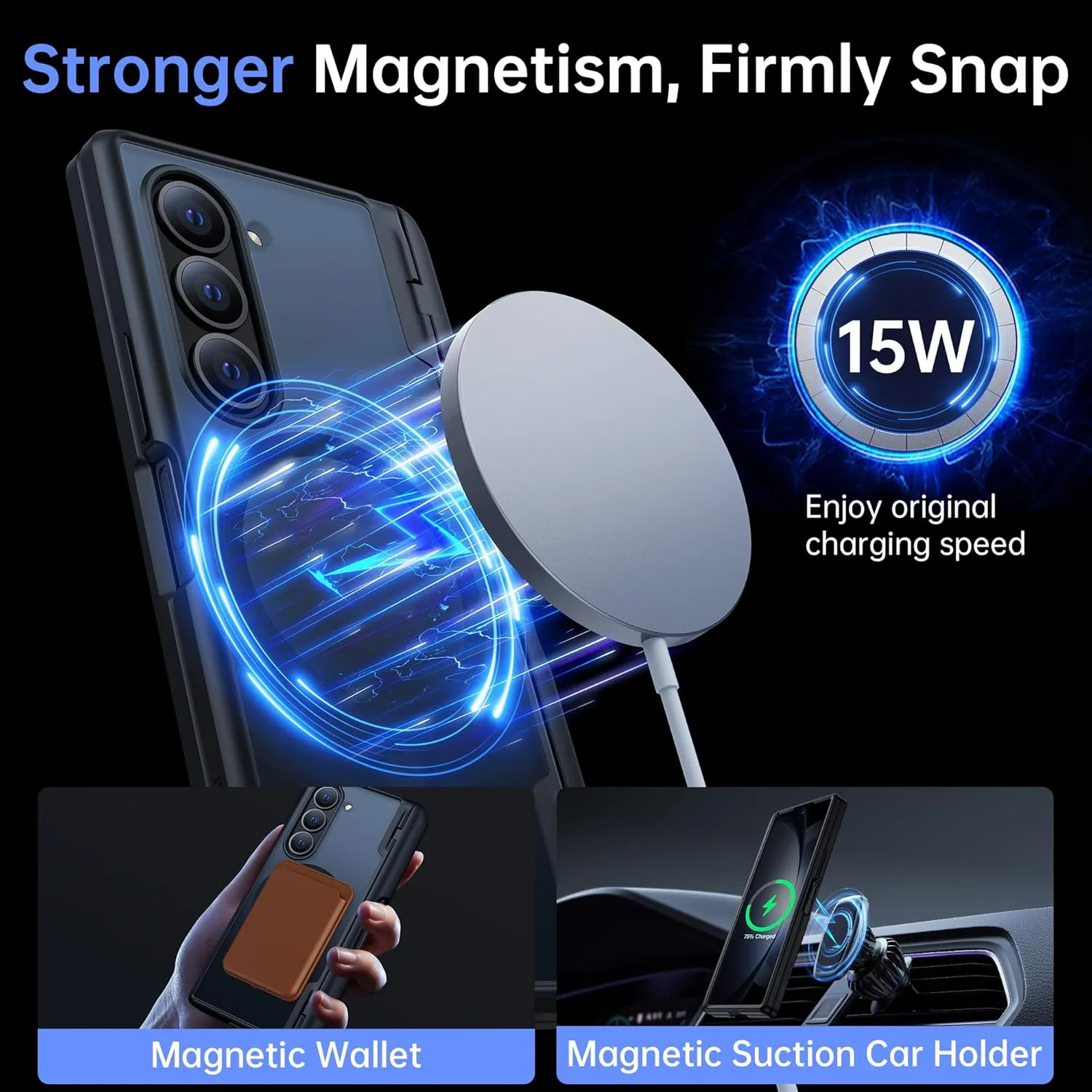 MOBOSI Privacy for Z Fold 6 Case with Anti-Peep Front Screen Protector, Compatible with Magsafe, Built-in Magnetic Hinge Protector&S Pen Holder Full Body Phone Case for Samsung Galaxy Z Fold6, Black