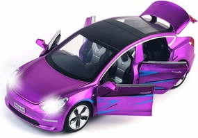 Model 3 Toy Car, 1:32 Zinc Alloy Diecast Car Toys for Kids, Pull Back Collectible Vehicle Toy Door Opening Scale Car Model with Sound and Light, Birthday Gift for Boys Girls 3  Years Old