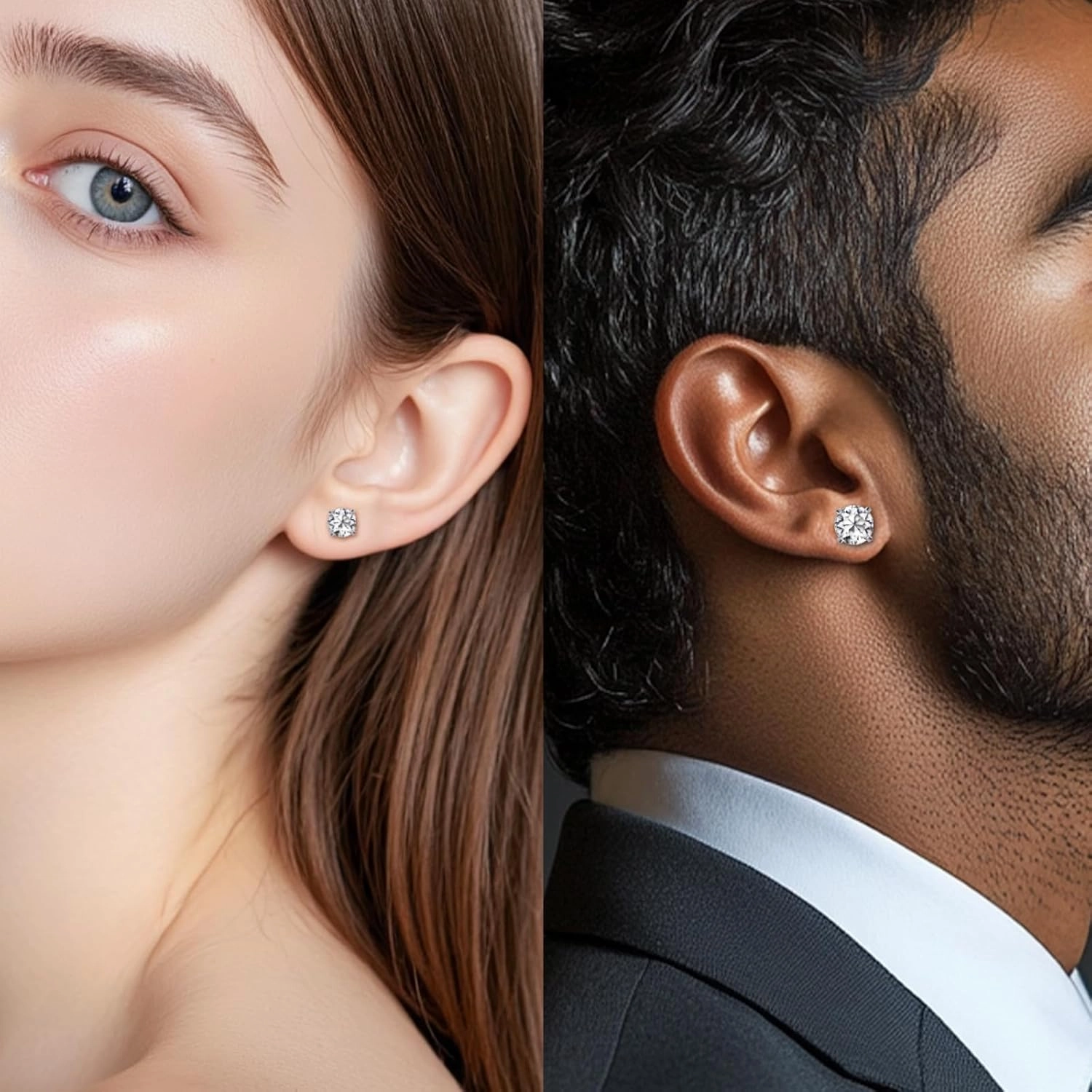 Moissanite Earrings, Diamond Stud Earrings for Women 1-3 CT 18K White Gold Plated/S925 Sterling Silver Earring for Men, Lab Grown Hypoallergenic Jewelry