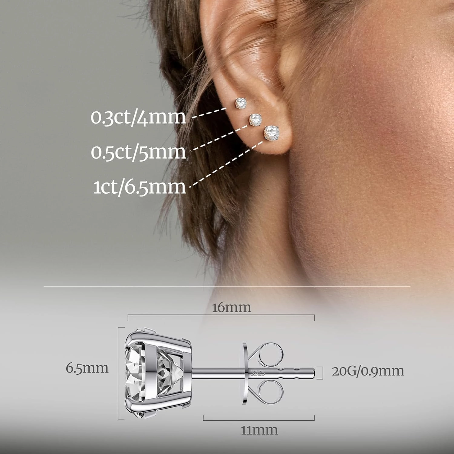 Moissanite Earrings, Diamond Stud Earrings for Women 1-3 CT 18K White Gold Plated/S925 Sterling Silver Earring for Men, Lab Grown Hypoallergenic Jewelry