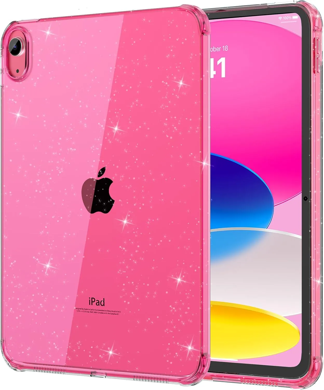 MoKo Clear Case for iPad(A16) 11th Generation 2025 11-inch/10th Generation 2022 10.9 inch, Lightweight Soft TPU, Anti-Scratch Ultra Clear Tablet Cover, Shockproof Impact Resistant, Glitter Flower Pink