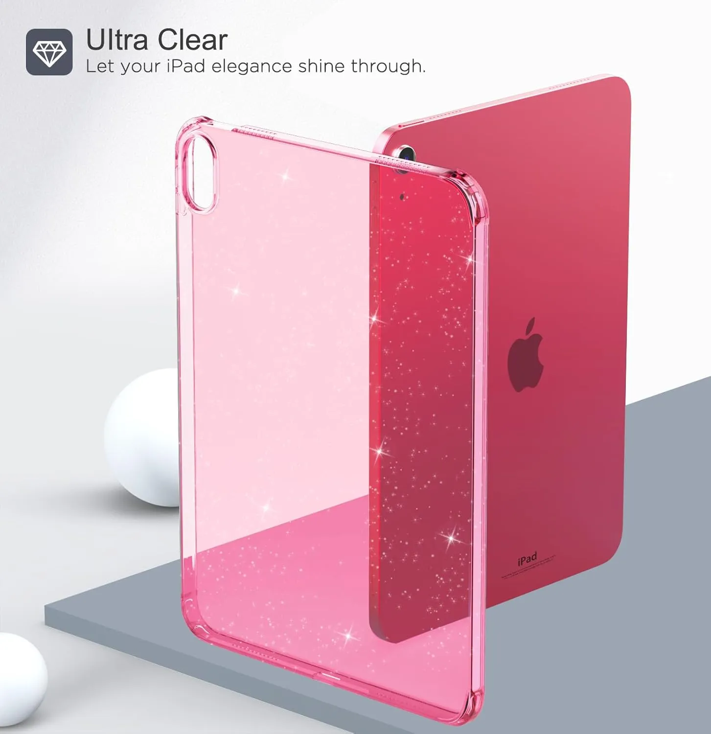 MoKo Clear Case for iPad(A16) 11th Generation 2025 11-inch/10th Generation 2022 10.9 inch, Lightweight Soft TPU, Anti-Scratch Ultra Clear Tablet Cover, Shockproof Impact Resistant, Glitter Flower Pink