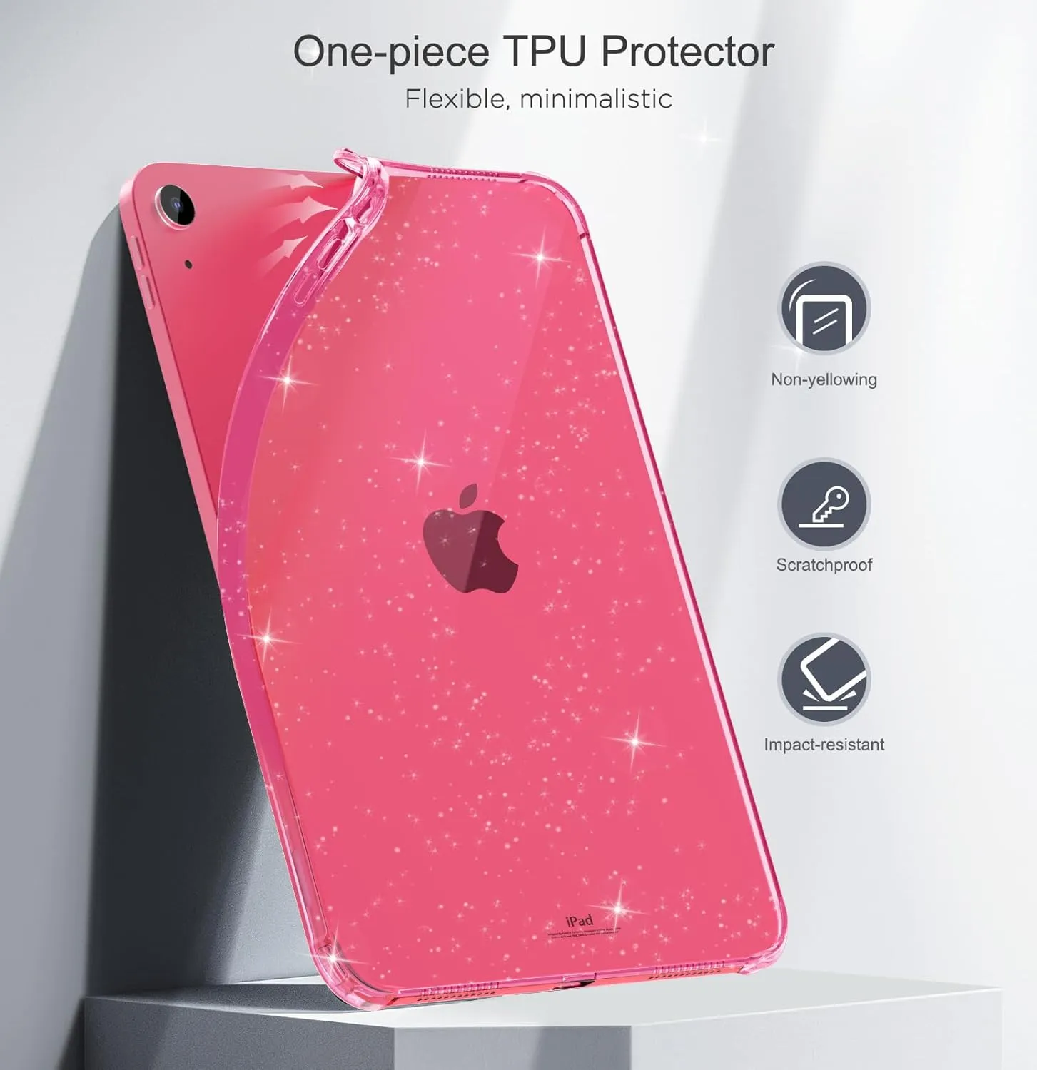 MoKo Clear Case for iPad(A16) 11th Generation 2025 11-inch/10th Generation 2022 10.9 inch, Lightweight Soft TPU, Anti-Scratch Ultra Clear Tablet Cover, Shockproof Impact Resistant, Glitter Flower Pink