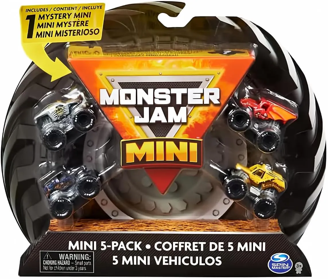 Monster Jam Mini, Official Mini Collectible Monster Trucks; 1:87 Scale 5-Pack Includes 1 Mystery Truck