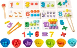 Montessori Arithmetic Math Toy Set – Beads, Chopsticks & Spoons, 2025 New Silicone Digital Learning with Beads, Number Crunching Clip Bead Matching, Number Blocks (1pcs)
