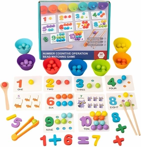 Montessori Arithmetic Math Toy Set, Toddler Wooden Montessori Toys for 3 4 5 6 Year Old, Number Crunching Clip Bead Matching Game, Boy Girl Birthday Gift