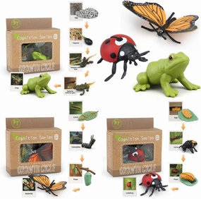 Montessori Life Cycle Learning & Education Toys - Plastic Insect Ladybug, Monarch Butterfly, and Tadpole-to-Frog Kit for Kids, Learning Activities for Early Education