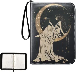 Moon Star Woman Witch Card Binder 4 Pocket, Trading Card Holder Fits 400 Game Cards with 50 Removable Sleeves, MTG Card Case Standard Size