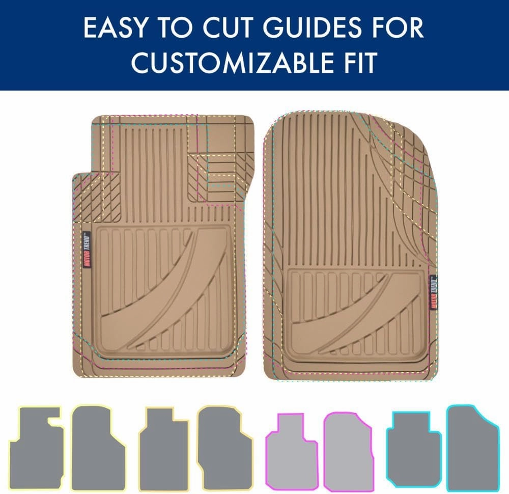 Motor Trend FlexTough Advanced Heavy Duty Beige Rubber Car Floor Mats & Cargo Liner for SUV & Car Full Set - Universal Trim to Fit All Weather Automotive Floor Mats & Cargo Liners for SUV, Car, & Van