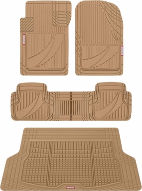 Motor Trend FlexTough Advanced Heavy Duty Beige Rubber Car Floor Mats & Cargo Liner for SUV & Car Full Set - Universal Trim to Fit All Weather Automotive Floor Mats & Cargo Liners for SUV, Car, & Van