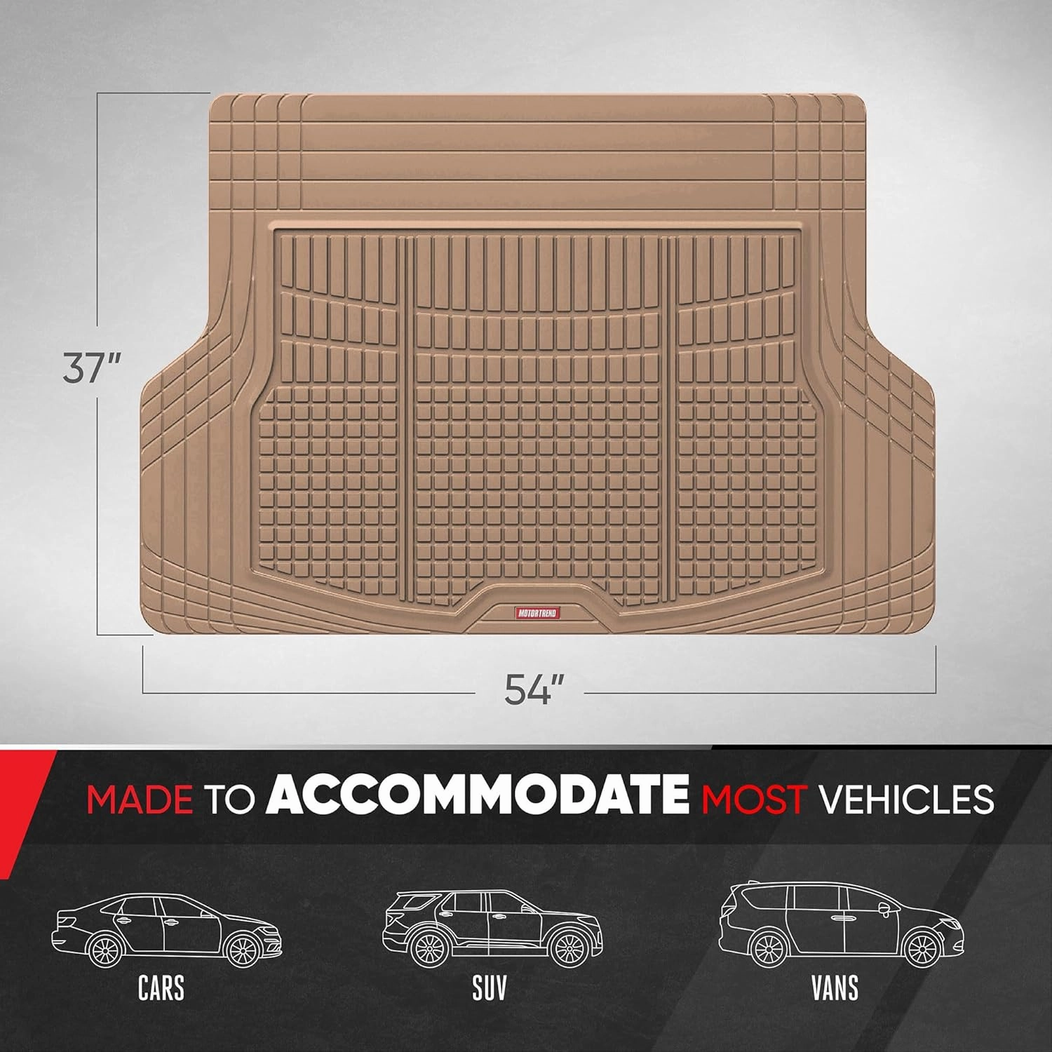 Motor Trend FlexTough Advanced Heavy Duty Beige Rubber Car Floor Mats & Cargo Liner for SUV & Car Full Set - Universal Trim to Fit All Weather Automotive Floor Mats & Cargo Liners for SUV, Car, & Van