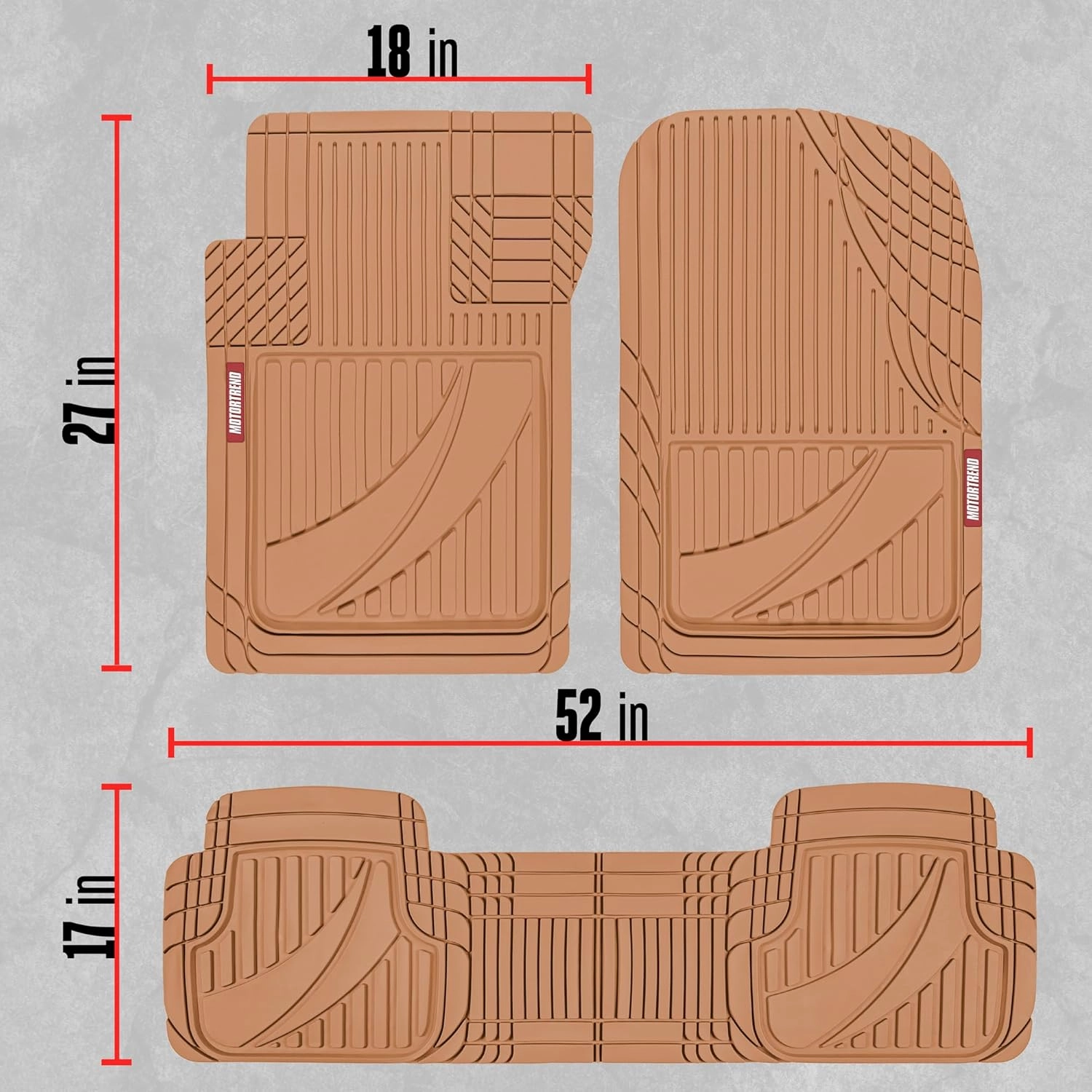 Motor Trend FlexTough Advanced Heavy Duty Beige Rubber Car Floor Mats & Cargo Liner for SUV & Car Full Set - Universal Trim to Fit All Weather Automotive Floor Mats & Cargo Liners for SUV, Car, & Van