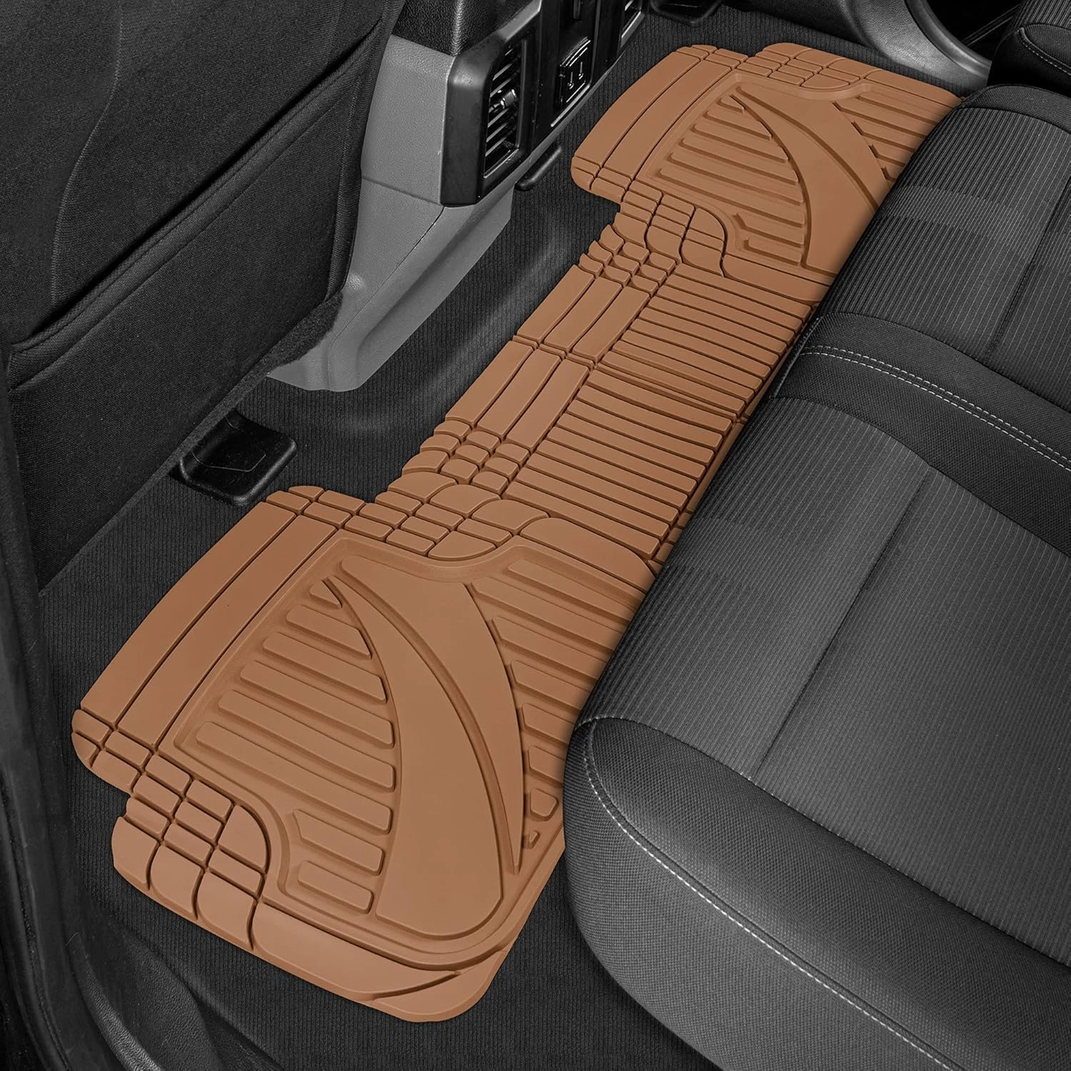 Motor Trend FlexTough Advanced Heavy Duty Beige Rubber Car Floor Mats & Cargo Liner for SUV & Car Full Set - Universal Trim to Fit All Weather Automotive Floor Mats & Cargo Liners for SUV, Car, & Van