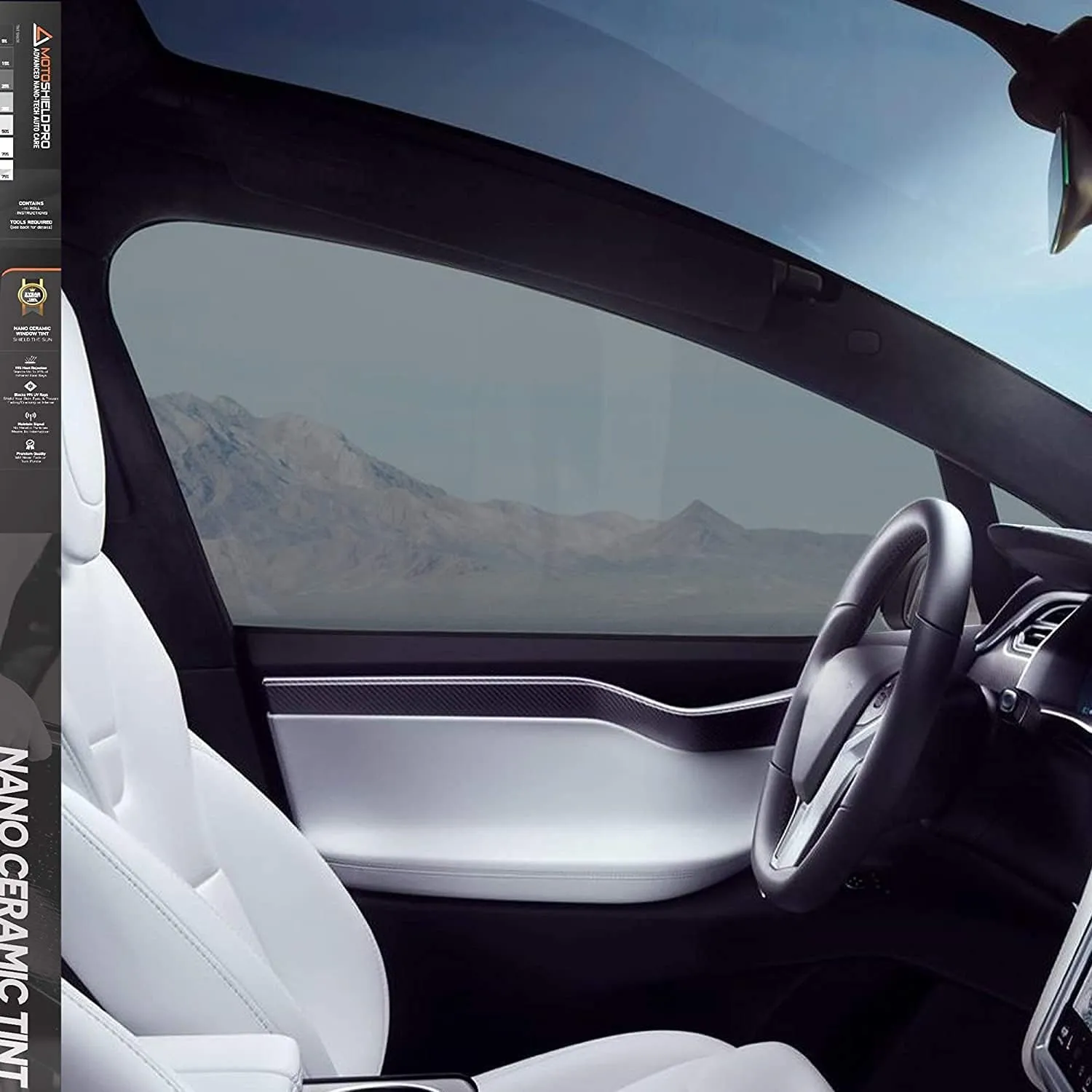 MotoShield Pro DIY Premium Nano Ceramic Tint (5% VLT) 20” in x 10’ ft Roll | Professional Window Film for Auto, Reduce Infrared Heat & Block UV by 99%