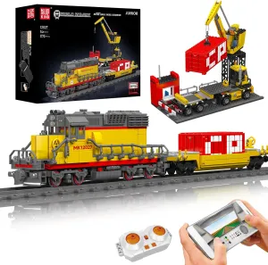 Mould King 12027 MOC Technology Remote Controlled EMD SD40-2 Diesel Locomotive Railways Train Building Blocks Set Building Kit 1170 Piece with Rail Delivery Freight Clamping Blocks Kit