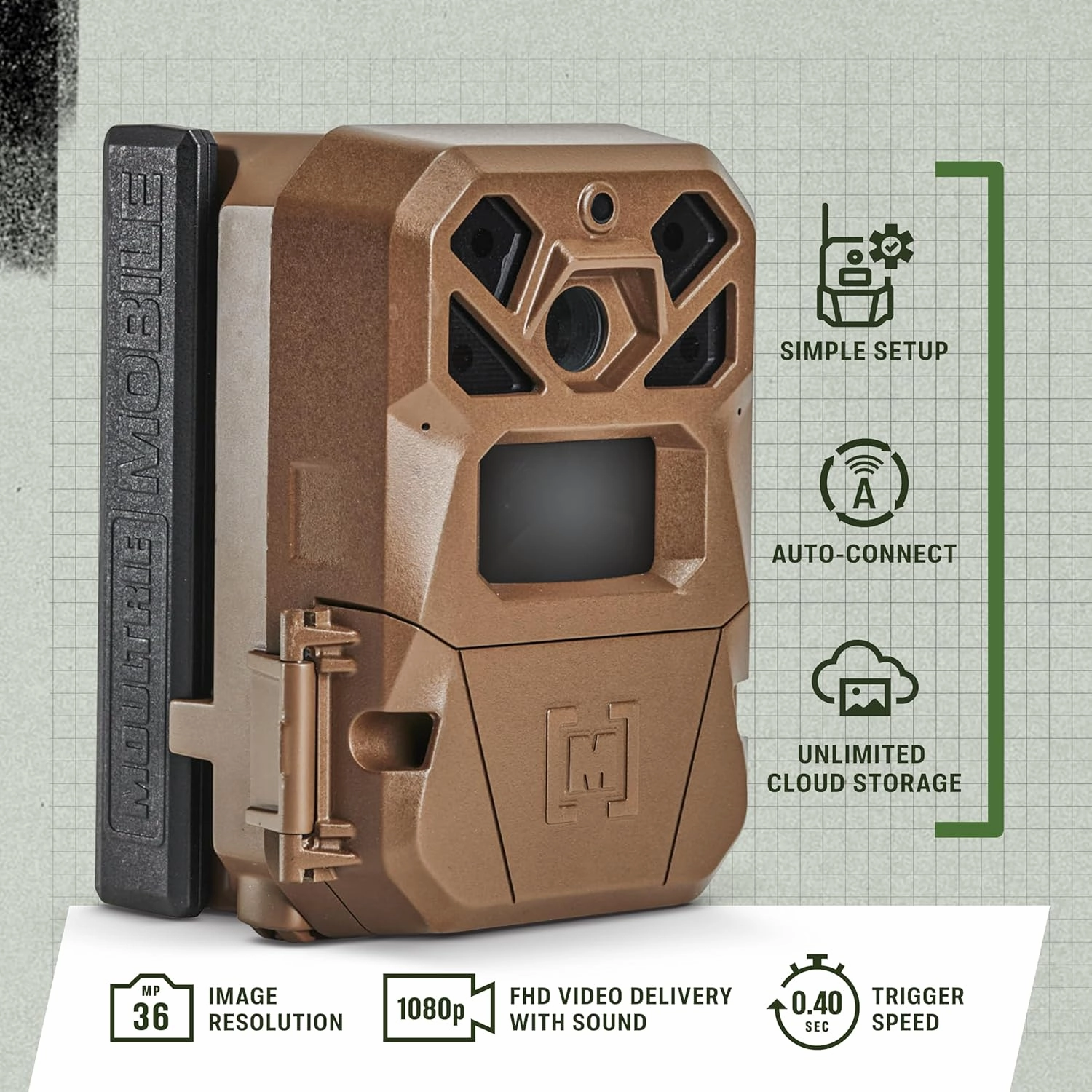 Moultrie Edge 2 Cellular Trail Camera - Auto Connect Nationwide 4G LTE - On Demand 36MP Photo - 1080P Video with HD Audio - 100 Ft Detection Range - Low Glow Flash