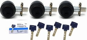 MUL-T-LOCK Interactive  High Security Grade 1 Single Cylinder Deadbolt. B60N Body. Set of 3 Deadbolts Keyed Alike w/Key Duplication Card and 6 Keys