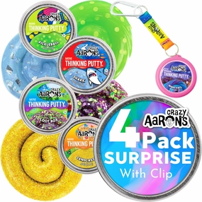 Mystery Mini Fidgets, Crazy Aarons Putty with Bag Clip Holder, Custom Picked, 4 Pack Putty Fidget, Mini Putty Tins, Adult Fidget Putty, Crazy Aaron Putty minis (2" Mini Tin - 46oz Each)