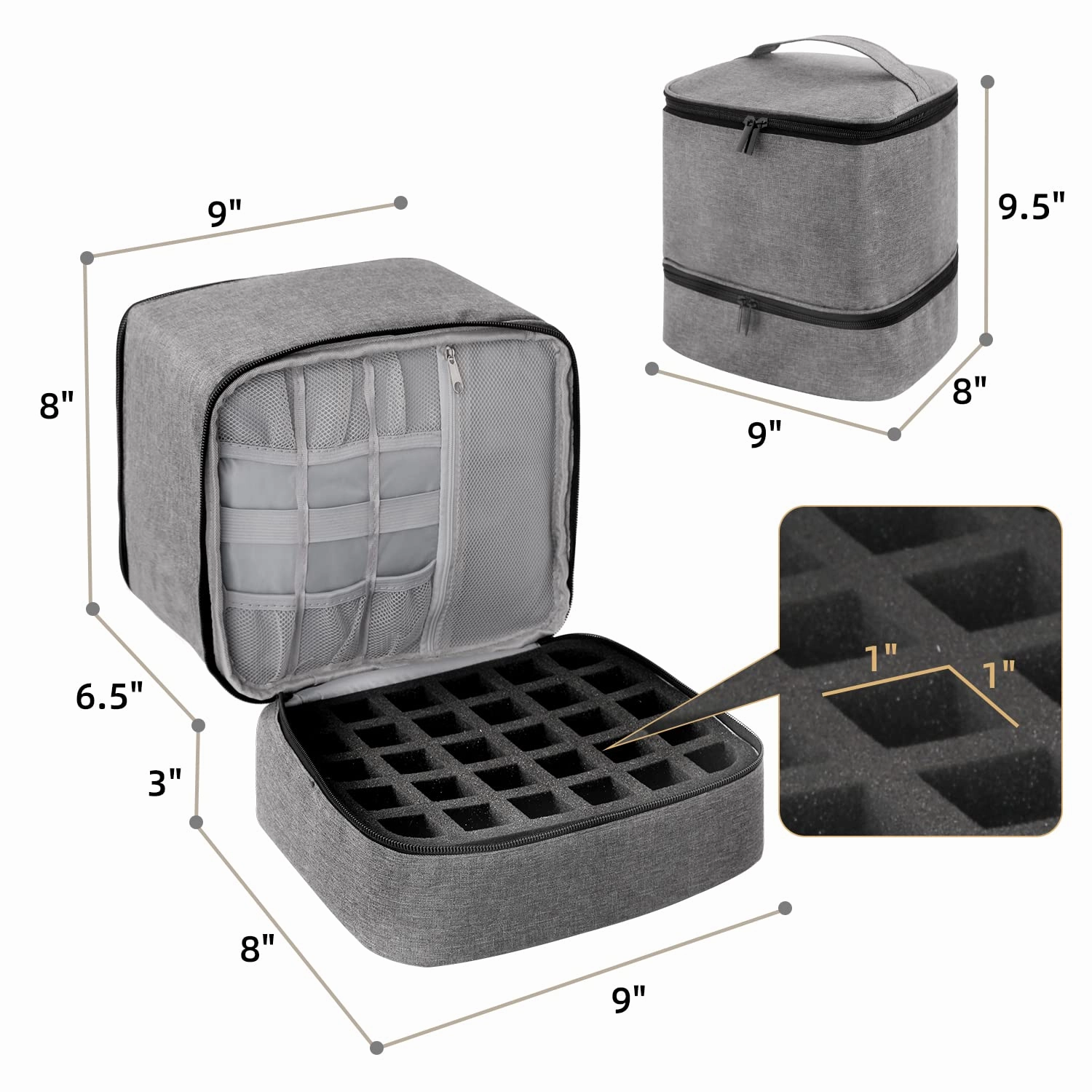 Nail Dryer Storage Case - Double Layer Carrying Case for 30 Bottles, Holds Large Capacity Storage Bag for Gel Nail Polish, Grey