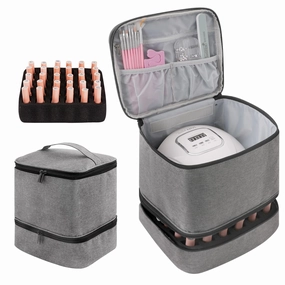 Nail Dryer Storage Case - Double Layer Carrying Case for 30 Bottles, Holds Large Capacity Storage Bag for Gel Nail Polish, Grey