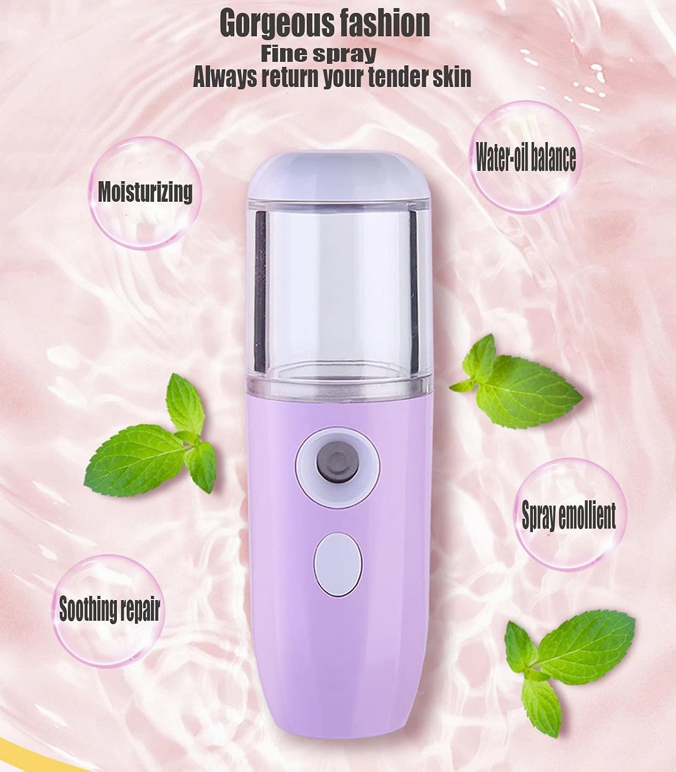 Nano Facial Spray Mini Sprayer, Portable Nano Sprayer, Eyelash Extender, Compact USB Rechargeable Facial Steamer, Moisturizing(Color:White)