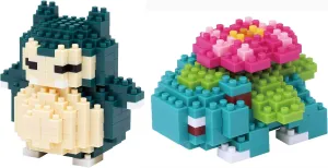 Nanoblock - 2 Sets Bundle - Snorlax (Kabigon) and Venusaur (Fushigibana) - Adjustable Pokemon Characters (Japan Import)