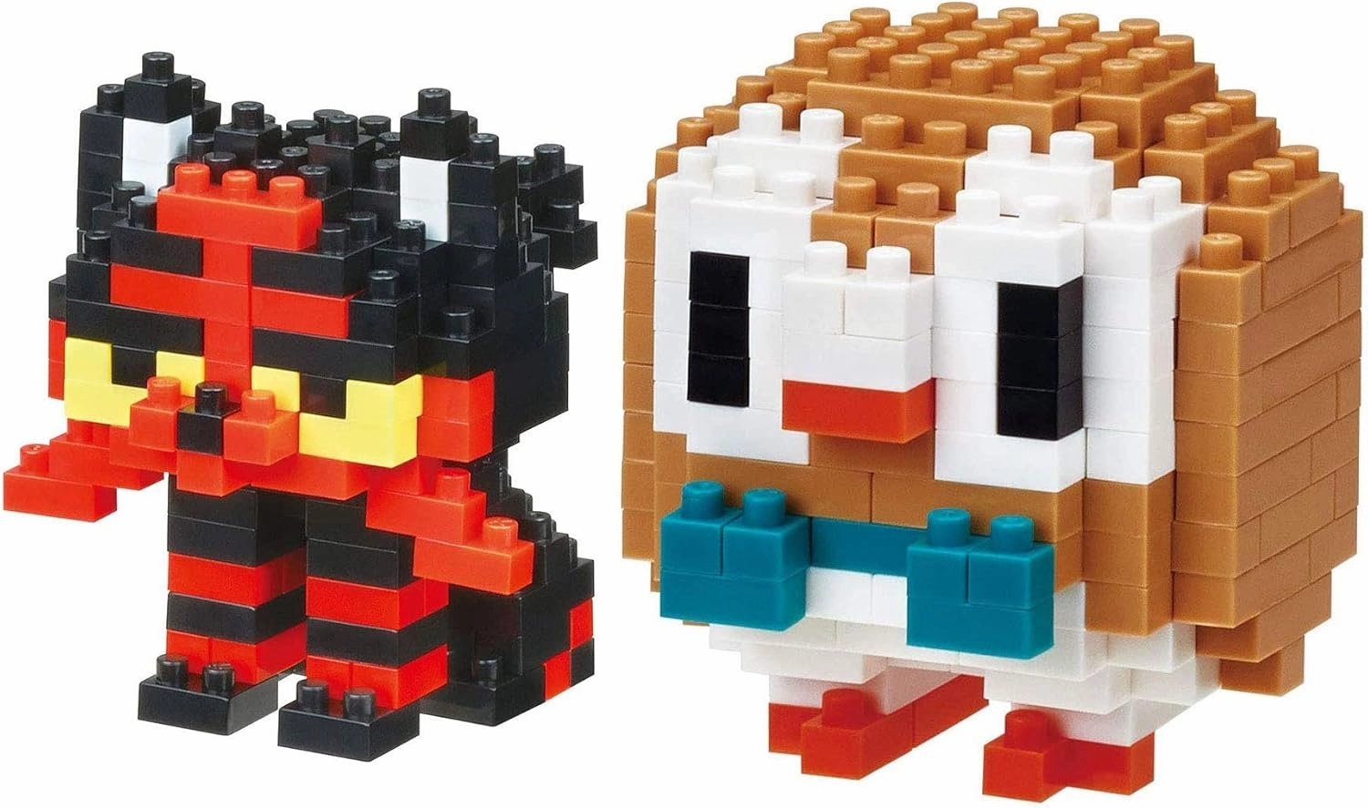 nanoblock - 2 Set Bundle - Litten and Rowlet (Nyabby and Mokuroh in Japan) - Adjustable Pokemon Characters (Japan Import)