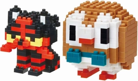 nanoblock - 2 Set Bundle - Litten and Rowlet (Nyabby and Mokuroh in Japan) - Adjustable Pokemon Characters (Japan Import)