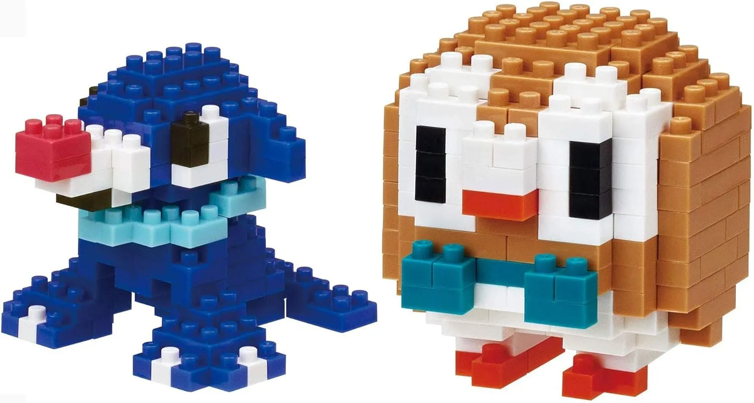 Nanoblocks - 2 Set Bundle - Popplio and Rowlet (Ashimari and Mokuroh in Japan) - Adjustable Pokemon Characters (Japan Import)