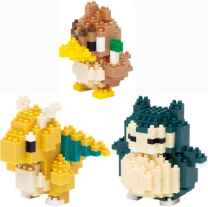 Nanoblocks - 3 Sets Bundle - Dragonite, Snorlax and Farfetch'd (Kairyu, Kabigon and Kamonegi in Japan) - Adjustable Pokemon Characters (Japan Import)