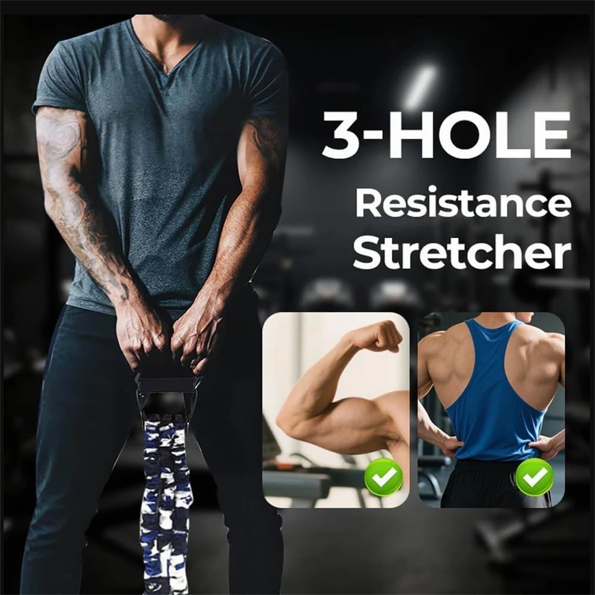 Natural Latex 3-Hole Resistance Stretcher, Chest Expander Stretch Bands for Men, High Elasticity & Tear Resistant Exercise Bands with Handles, for Exerciser, Fitness Training