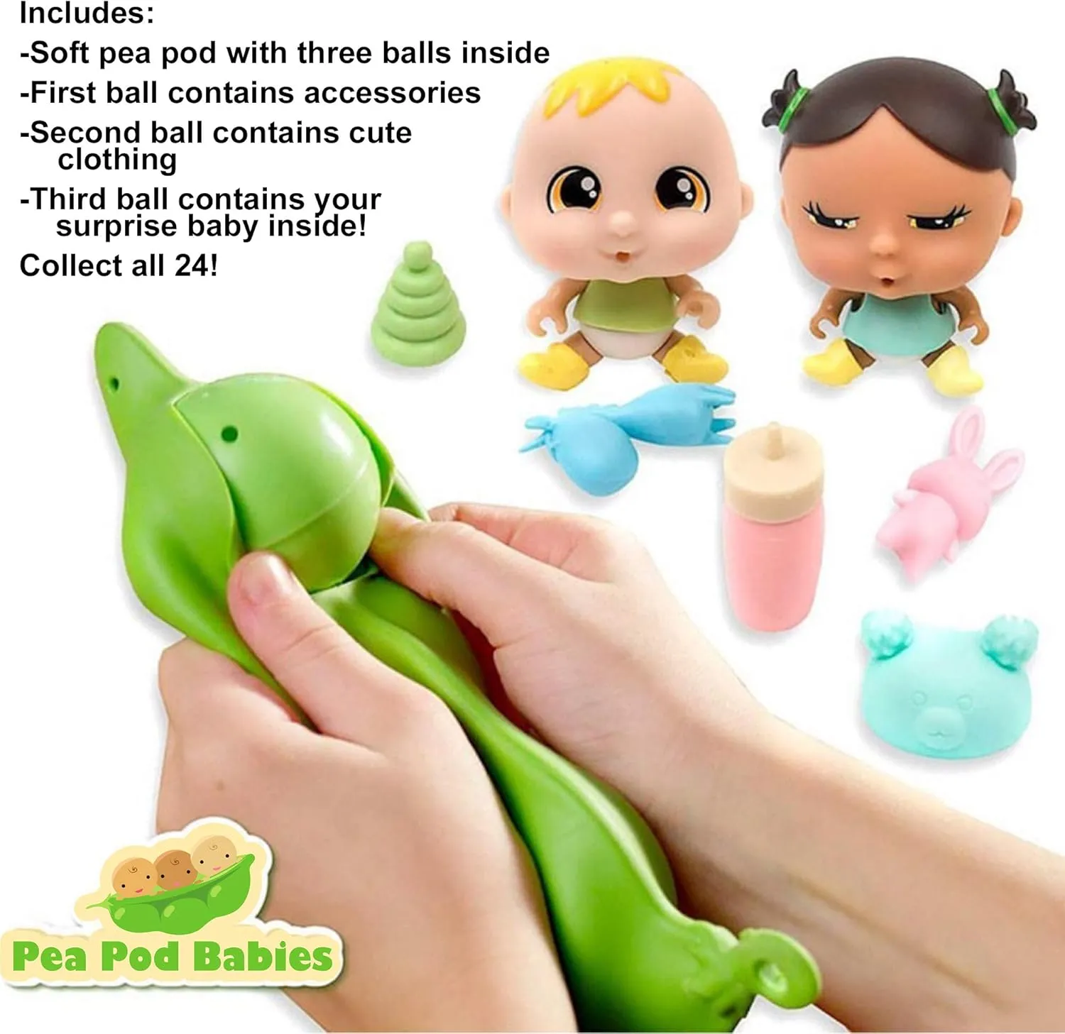 Nature Bound Pea Pod Babies Bundle - Collectible Mystery Surprise Toys with Mini Baby, Clothing, & Accessories - Small Doll (Beach Party Set)