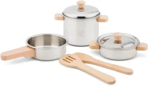 New Classic Toys Metal Pan Set - Pretend Play Toy for Kids Cooking Simulation Educational Toys and Color Perception Toy for Preschool Age Toddlers Boys Girls