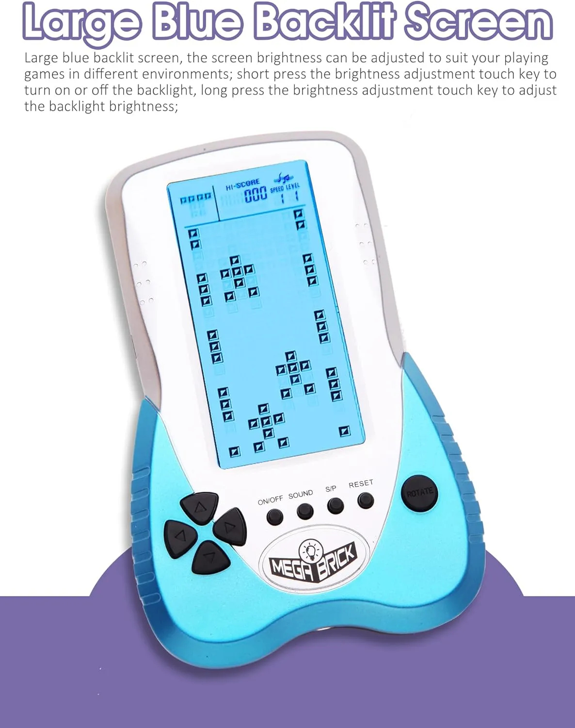 New Retro Block Brick Game Console Large Screen Blue Backlight Brightness can be Adjusted Build in 23 Game Compatible with Lithium Battery/AAA Batteries can Plug in Headphone (Blue)