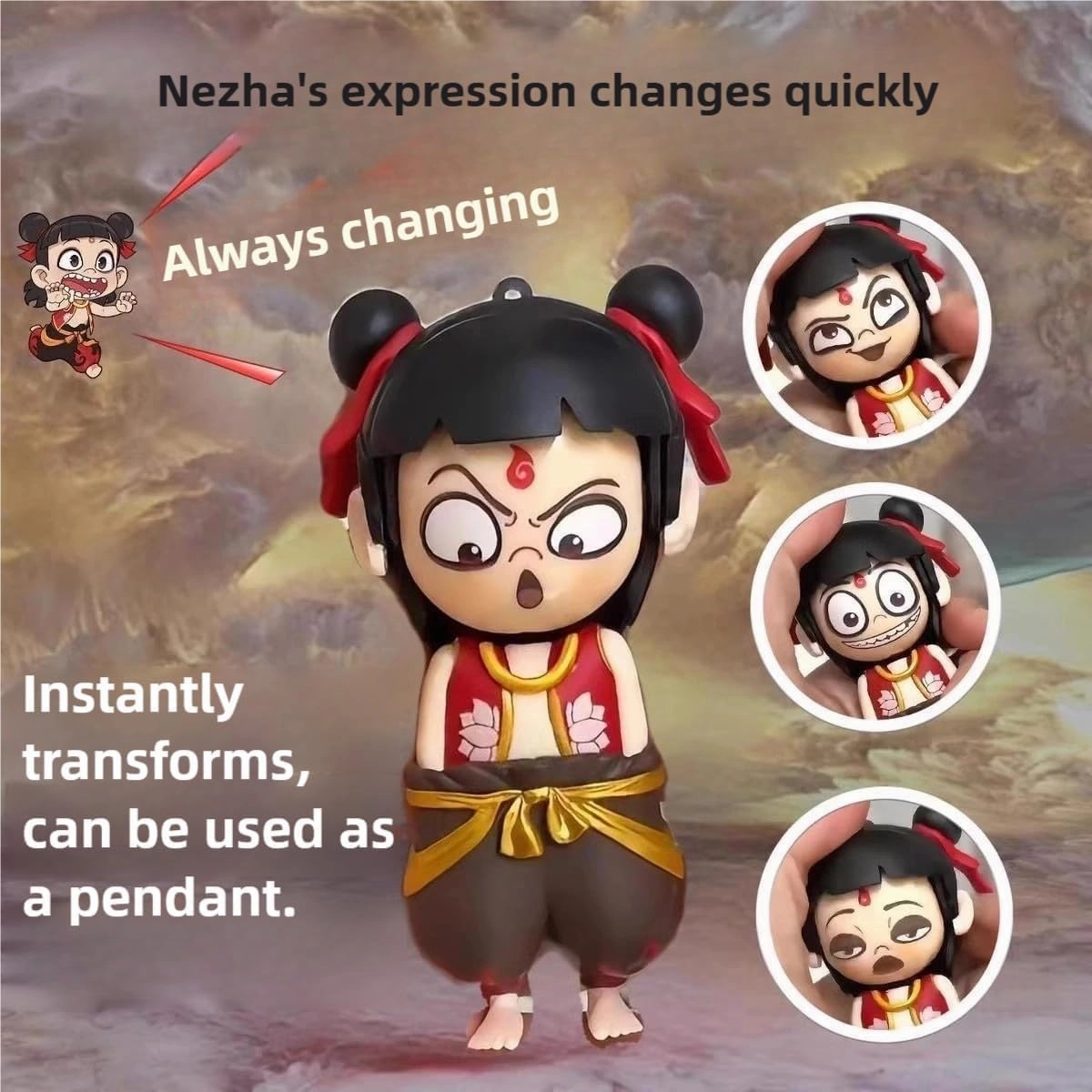 Nezha 2 Face-Changing Model Press Toy - Collectible Movie Novelty, Interactive 4-Expression Transform Art Desk Decor Fun Gifts for Friends or Children (4PCS)