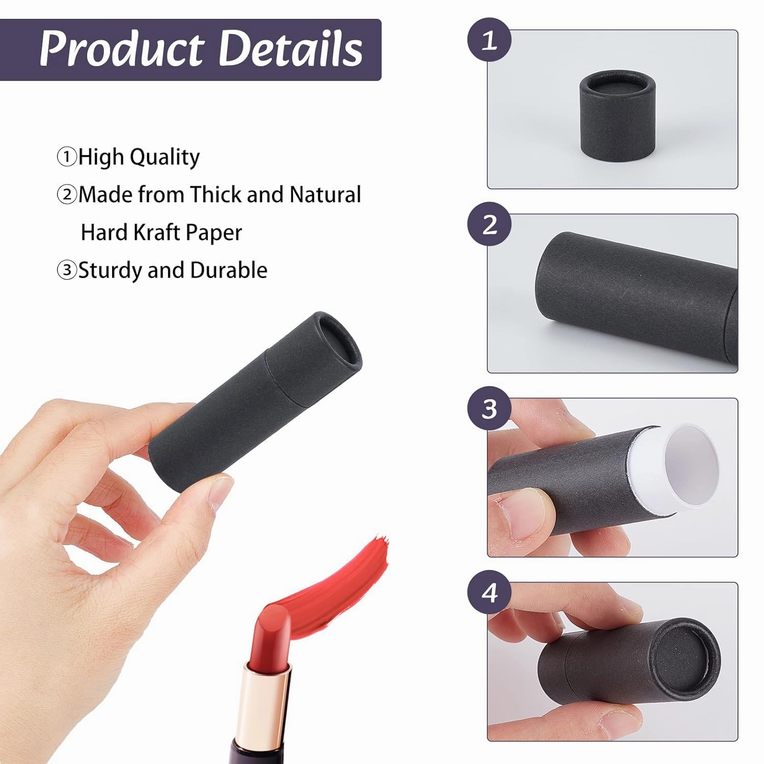NICENEEDED 15 Pcs Paperboard Lip Balm Tubes, 0.4 Oz Kraft Paper Lipstick Tube, Cardboard Empty Deodorant Container Solid Perfume Tube Cosmetic Box for DIY Chapstick Deodorant Crayon